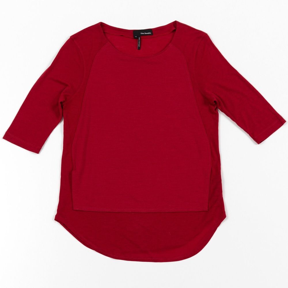 The Kooples Brutalist‎ Wool Panel Sheer Sleeve Tunic Pullover Maroon Size XS